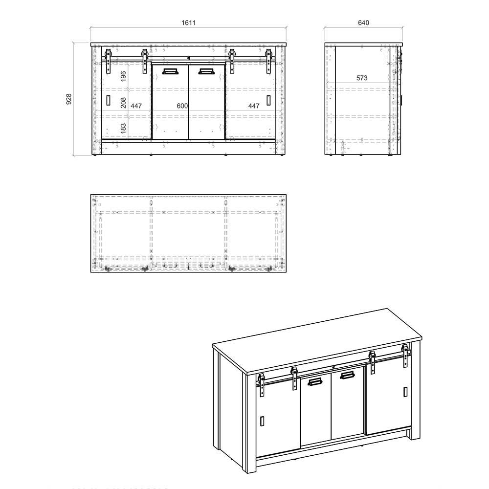 Landhausmöbel für Küche Arama in Holzoptik verwittert und Anthrazit (sechsteilig)