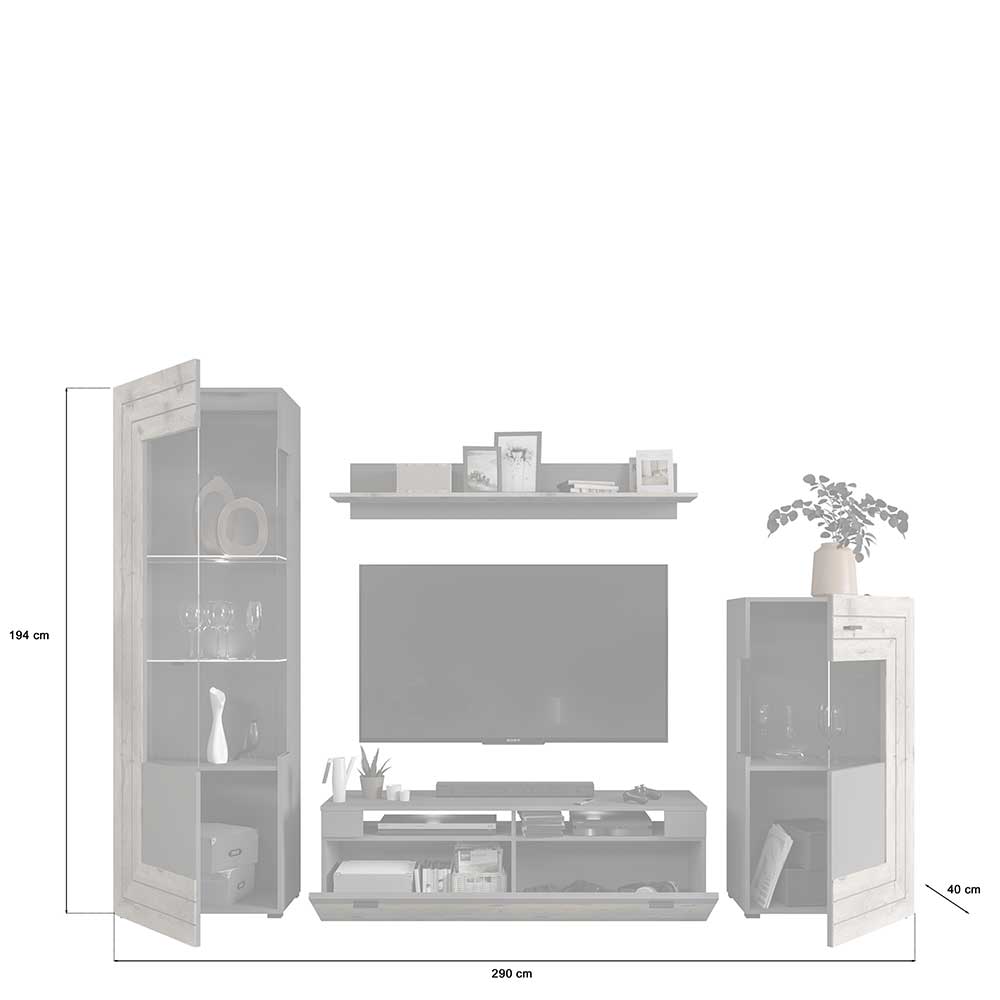 Wohnzimmerwand modern Contreros in Wildeichefarben und Grau (vierteilig)