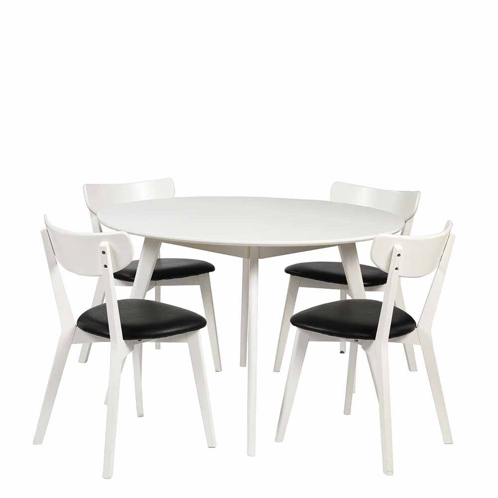 Esszimmergruppe Procenta in Weiß Schwarz mit rundem Tisch (fünfteilig)