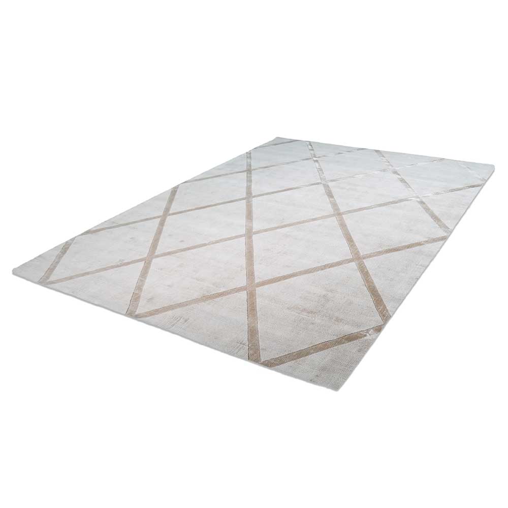 Geometrisch gemusterter Kurzflor Teppich Nuento in Creme Weiß und Taupe modern