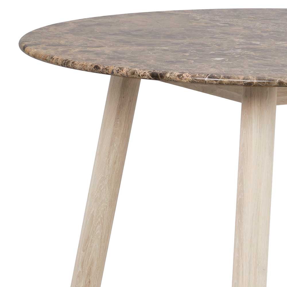 Runder Esszimmer Tisch Udessan aus Eiche Massivholz mit Marmorplatte