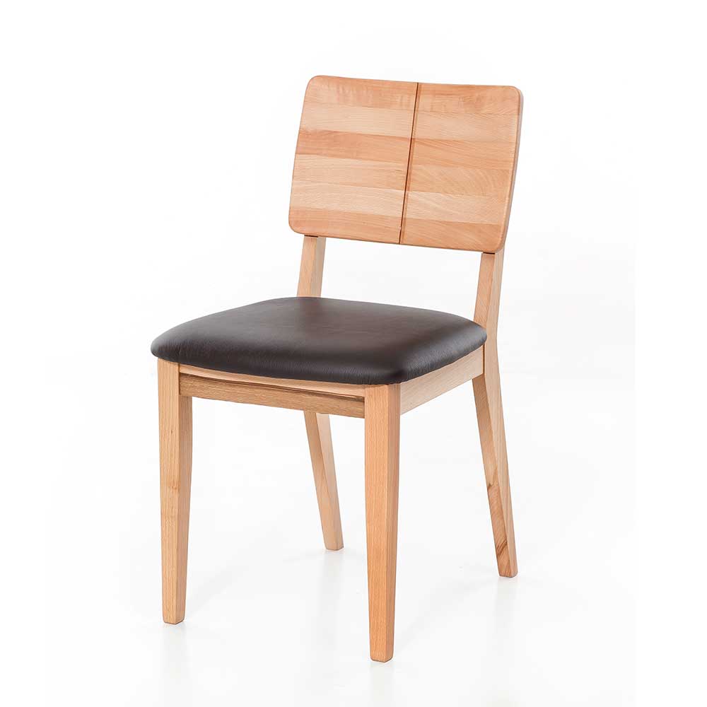 Zwei Stühle Vyrana aus Kernbuche Massivholz und dunkelbraunem Echtleder (2er Set)