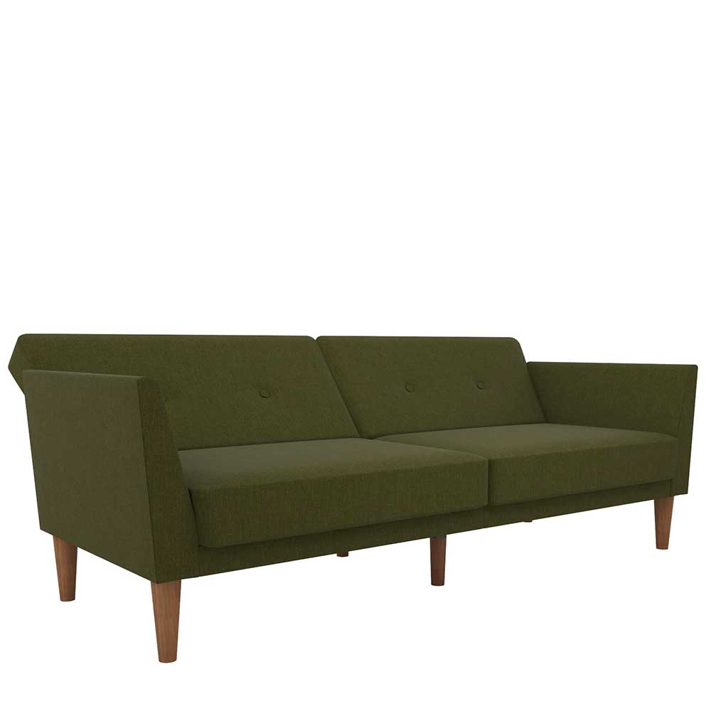 Ausklappbares Sofa Bea in Oliv Grün mit Fußgestell aus Holz