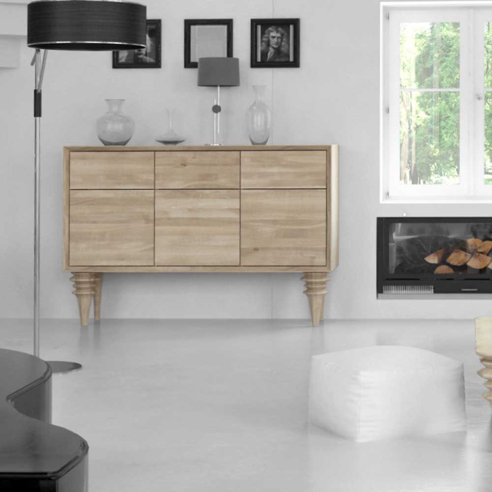 Wohnzimmer Sideboard Contencia aus Wildeiche Massivholz weiß geölt