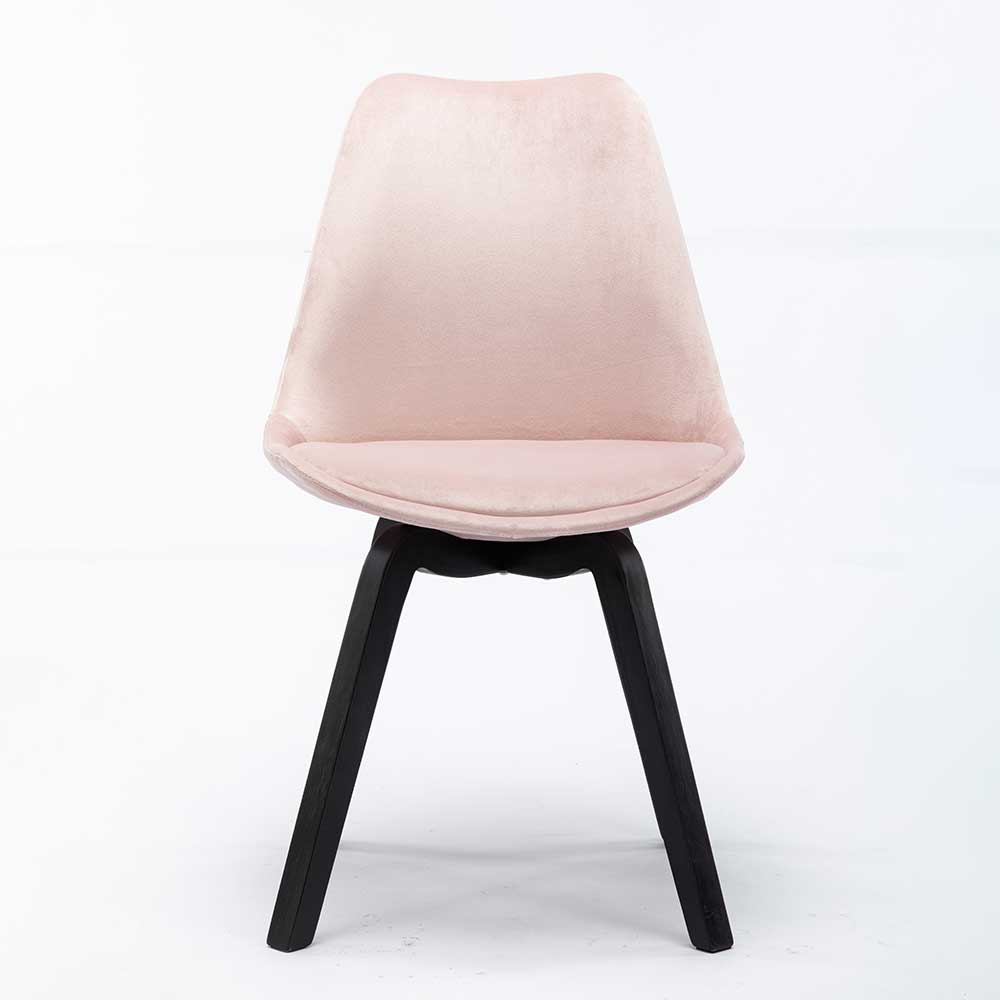 Design Esszimmerstühle Netty in Altrosa Samt mit schwarzen Holzbeinen (2er Set)