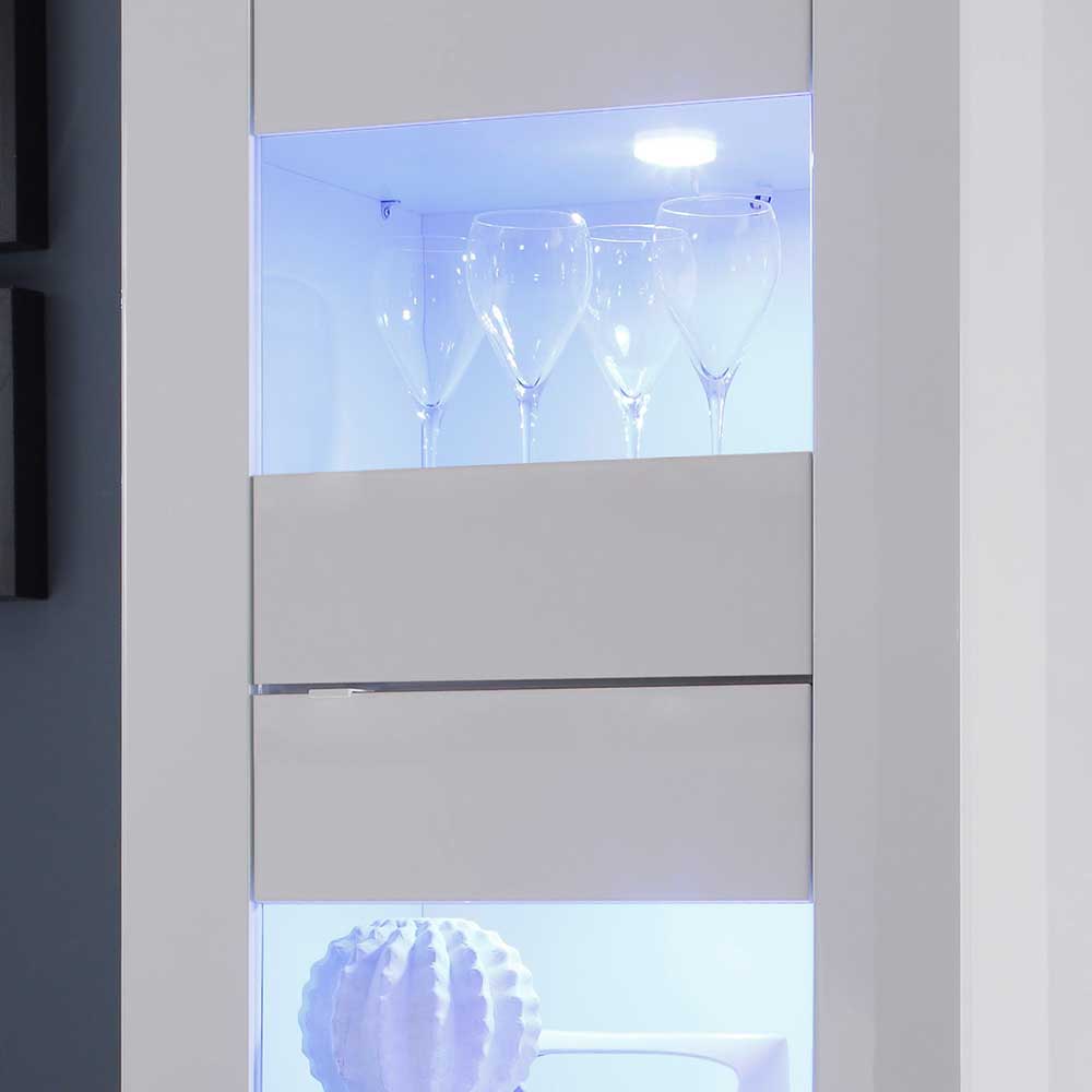 Hochglanz Wohnwand Deconda in Weiß mit Wechsellicht Beleuchtung (dreiteilig)