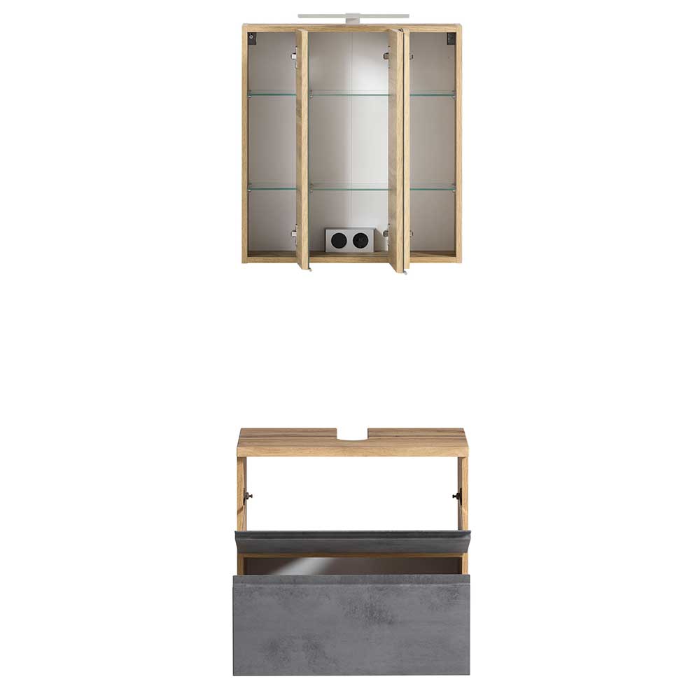 Badezimmermöbel Set Tagma in Beton Grau und Wildeichefarben (zweiteilig)