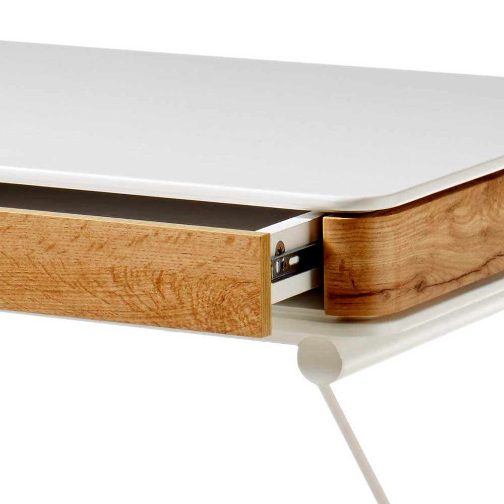 Skandi Design Schreibtisch Alcarisa in Weiß und Eichefarben 120 cm breit