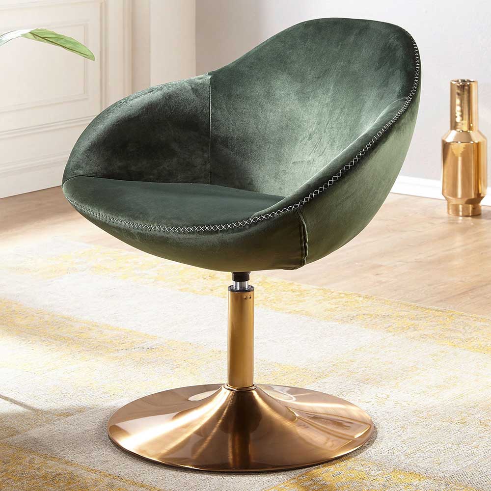 Lounge Sessel Gionna in Dunkelgrün und Goldfarben mit Samtbezug