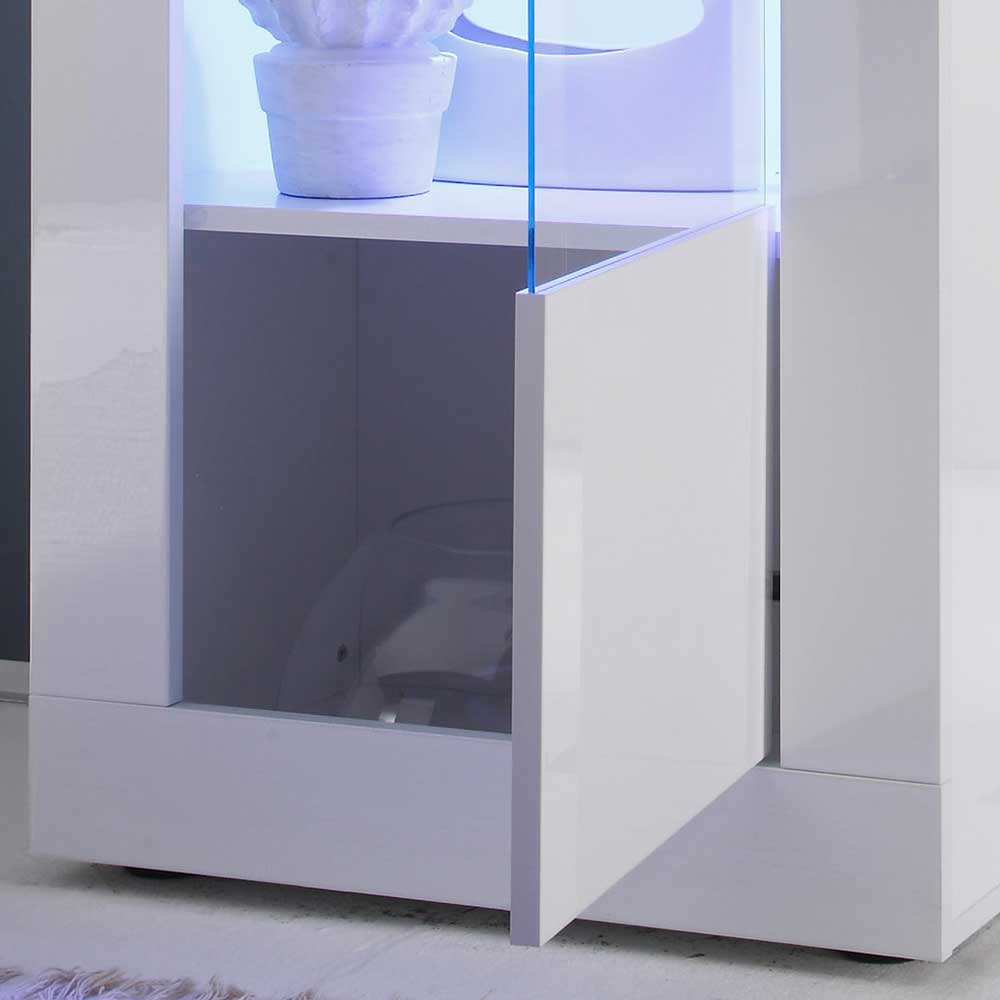 Anbauwand Deconda in Hochglanz Weiß mit Wechsellicht Beleuchtung (zweiteilig)