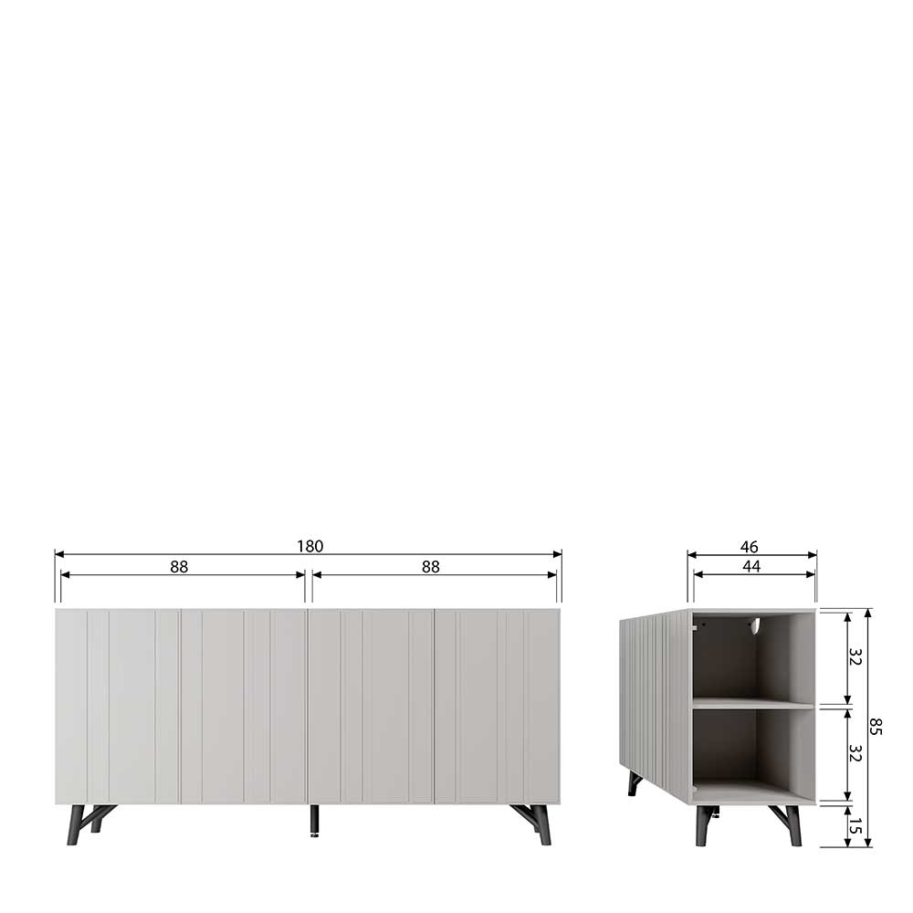 Hellgraues Sideboard Bosso in modernem Design 180 cm breit