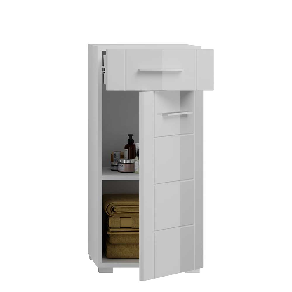 Hochglanz Bad Unterschrank Mianna in Weiß mit einer Schublade und Tür
