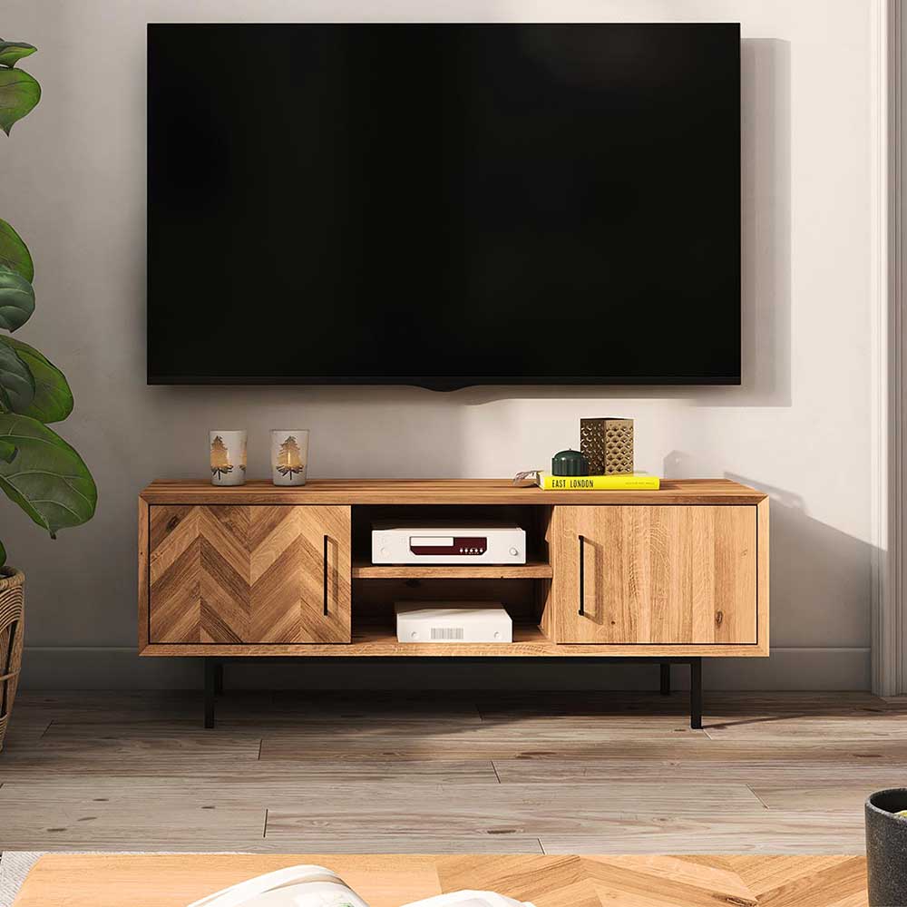 TV Möbel Yalley aus Wildeiche Massivholz und Stahl 50 cm hoch