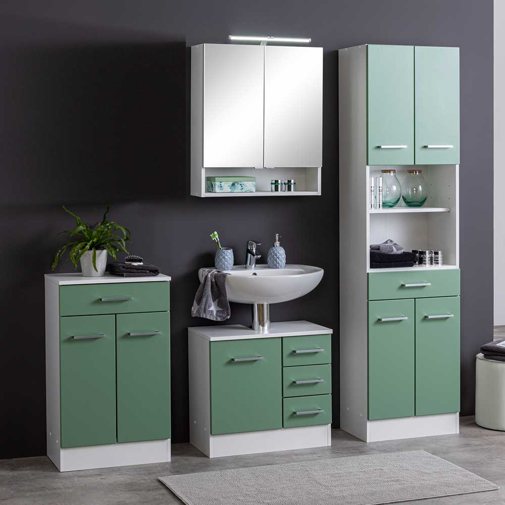Möbel Komplettset Jirecan für Badezimmer in Grün und Weiß (vierteilig)