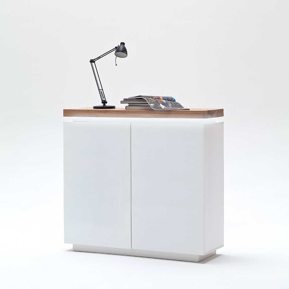 Design Kommode Uminia in Weiß Eiche mit LED Beleuchtung