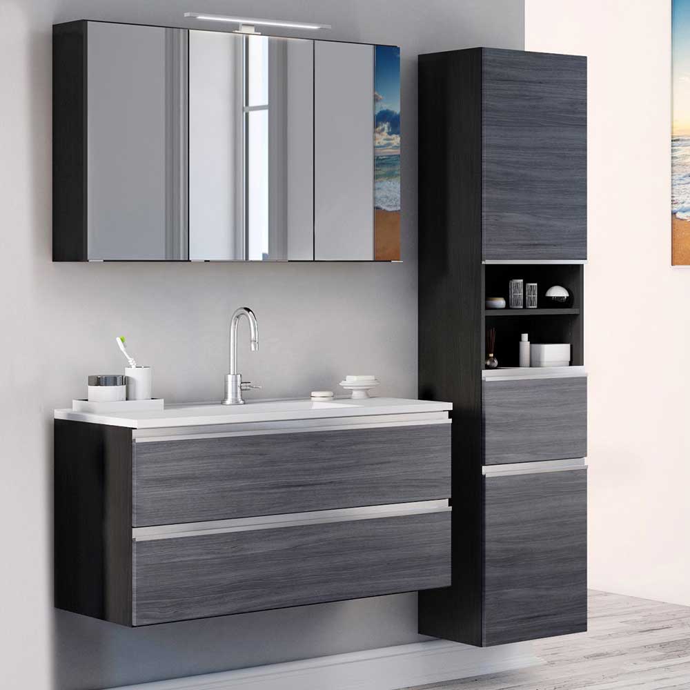 Modernes Möbel Set Viaco fürs Badezimmer in Eiche Grau Optik (dreiteilig)
