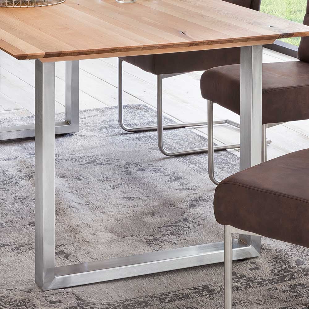 Esszimmer Tisch Kermita aus Eiche Massivholz und Edelstahl modern