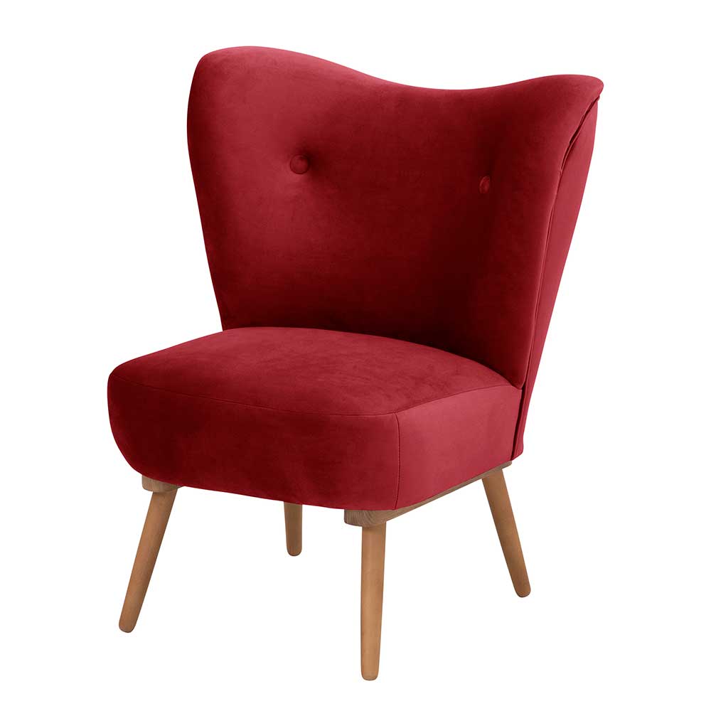 Roter Wohnzimmer Sessel Lucan aus Samtvelours und Buche Massivholz