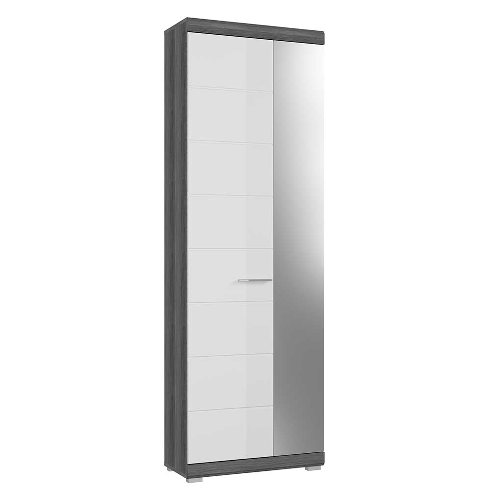 Dielenkleiderschrank Hayoran in Weiß und Grau mit Spiegeltür