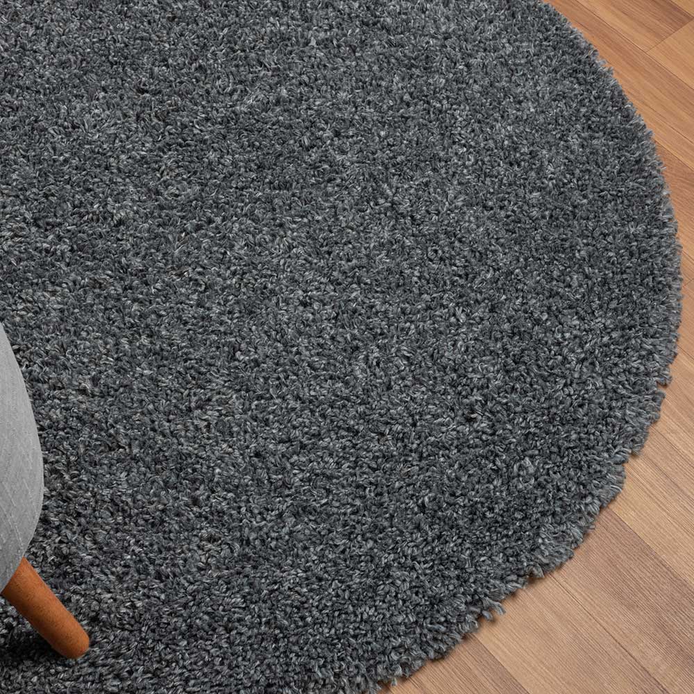 Dunkelgrauer Shaggy Teppich Pablos rund - 150 cm Durchmesser