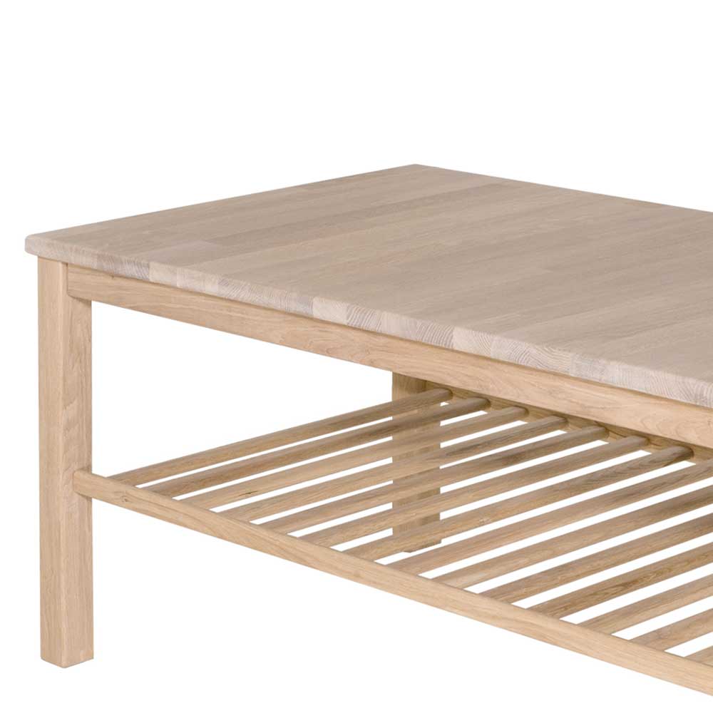 Skandi Design Wohnzimmer Tisch Ikba in Eiche Bianco massiv geölt 120 cm breit