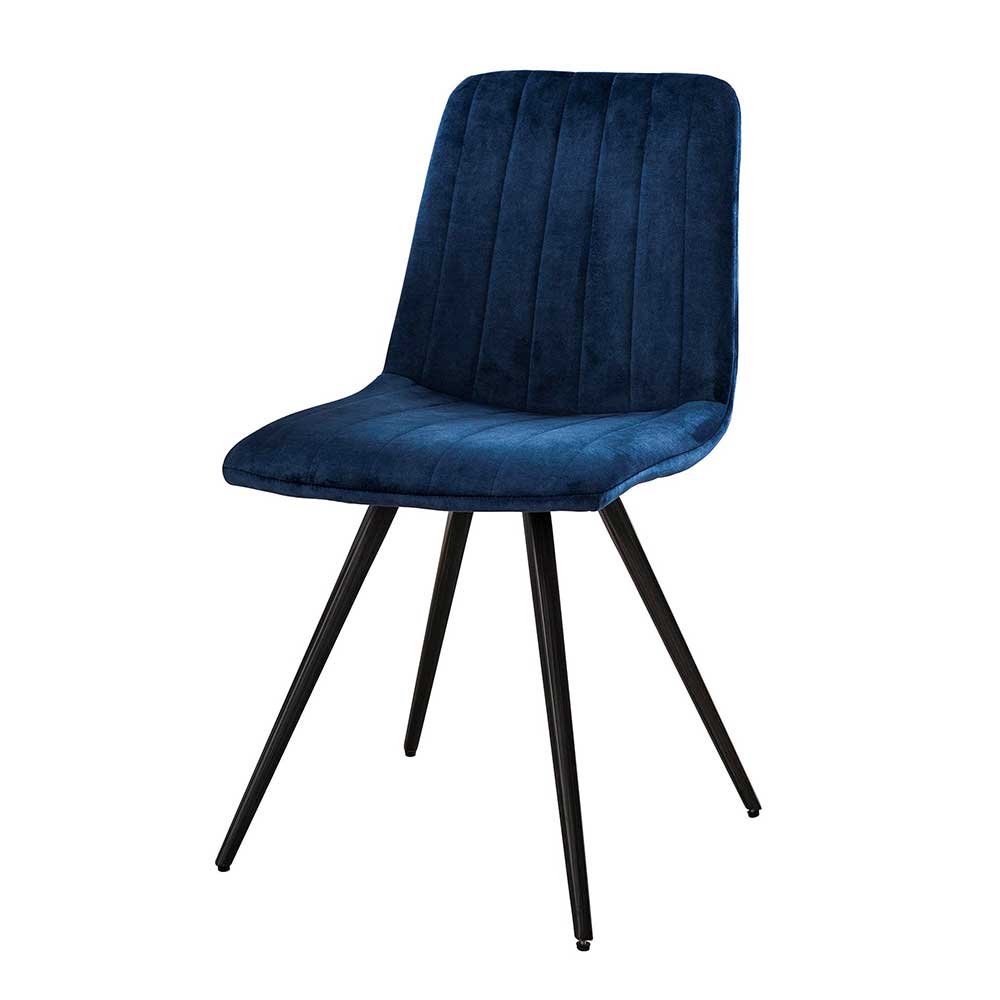Esstisch Stühle Funiaka mit blauem Samtbezug und schwarzem Metallgestell (4er Set)