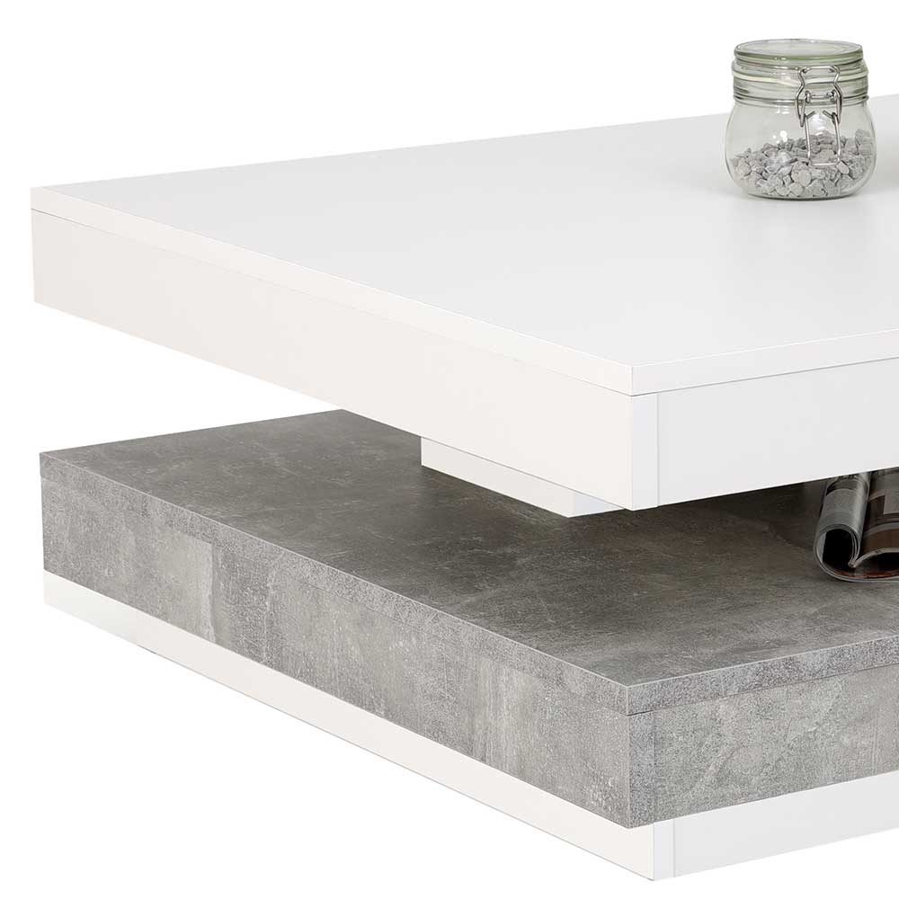 Couchtisch Jessma in Beton Grau und Weiß mit drehbarer Tischplatte