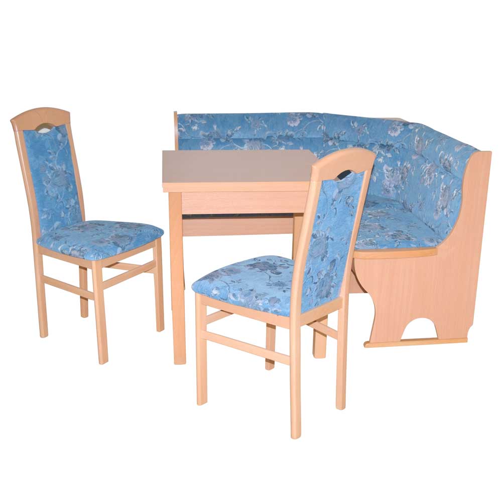 Sitzecke Esszimmer Vinzent in Blau & Buchefarben mit Blumen Muster (vierteilig)