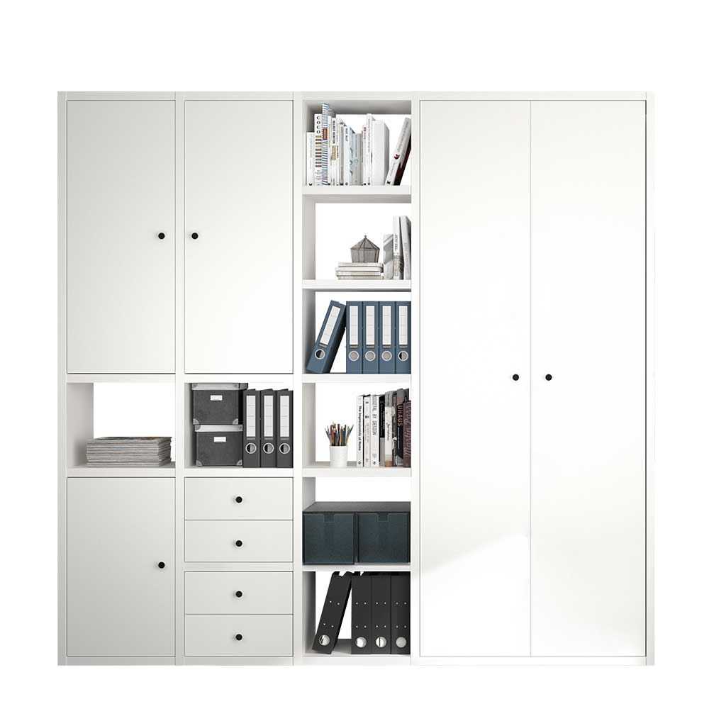 Büro Regalkombination Uvaiano in Weiß 222 cm hoch - 231 cm breit