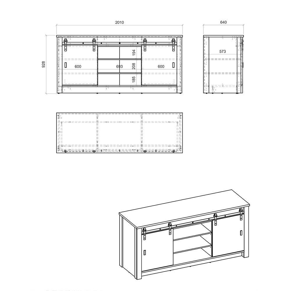 Landhaus Möbel Set Küche Agazian in Weiß und Anthrazit (sechsteilig)