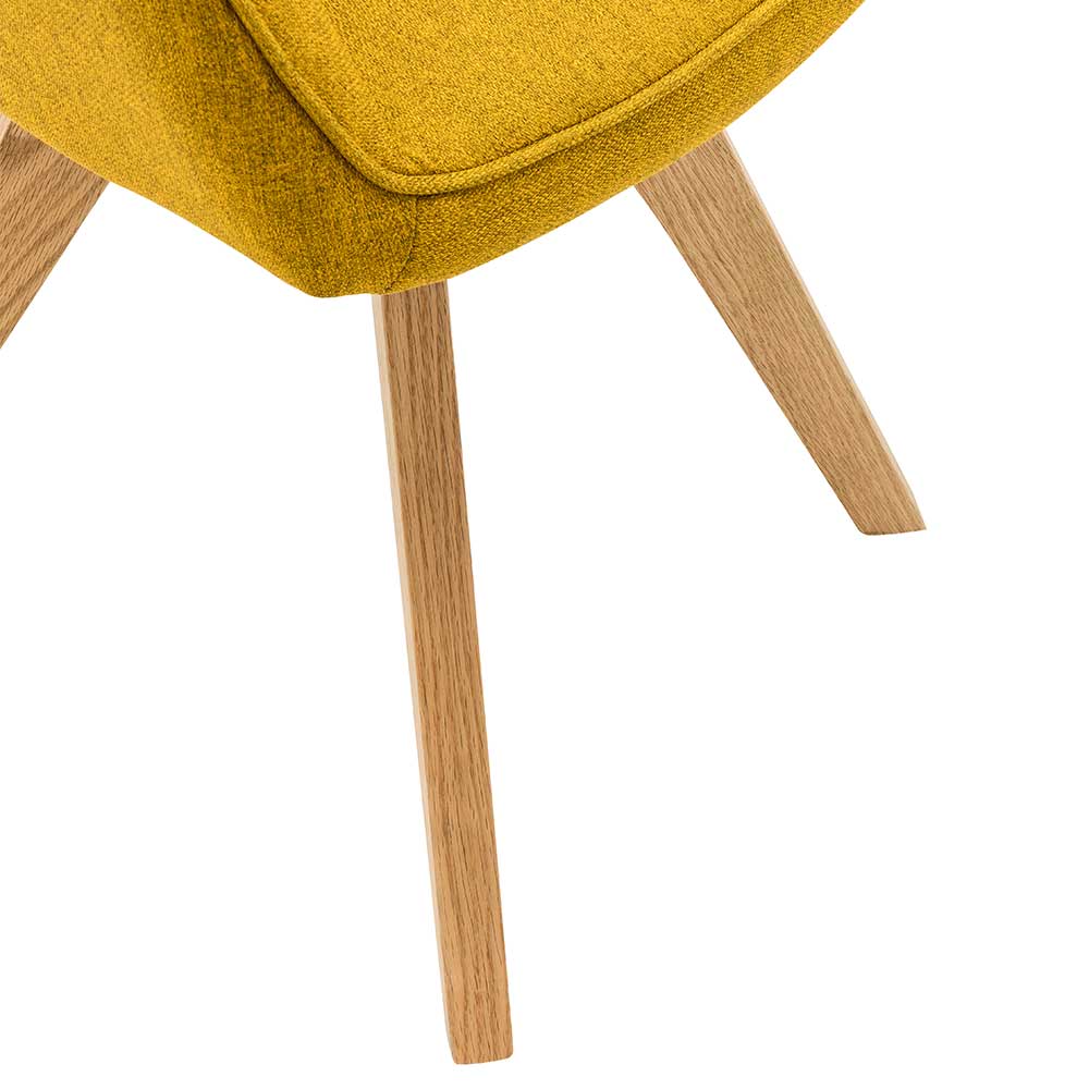 Armlehnen Esstischstühle Jusic in Gelb Webstoff mit Holzbeinen aus Eiche (2er Set)