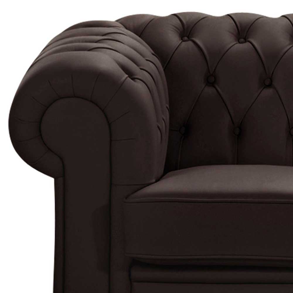 Braune Dreisitzer Couch Zeo im Chesterfield Look aus Kunstleder