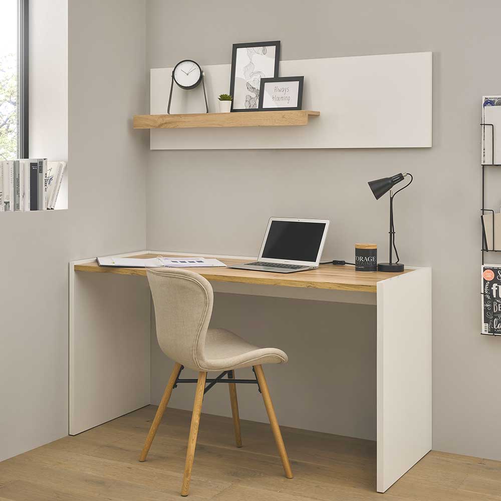 Schreibtisch mit Wandboard Rascian in Weiß und Wildeichefarben (zweiteilig)