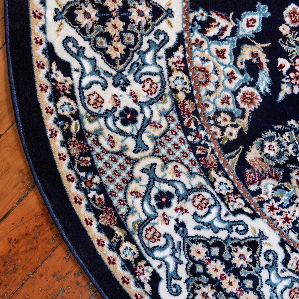 Runder Teppich Napcolia in Dunkelblau und Cremefarben 150 cm Durchmesser