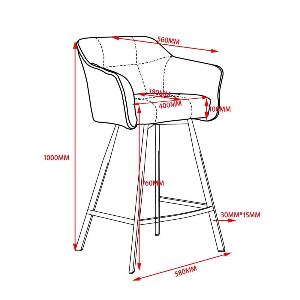 Barstühle Yavunan mit Bezug aus Samt - 76 cm Sitzhöhe (2er Set)
