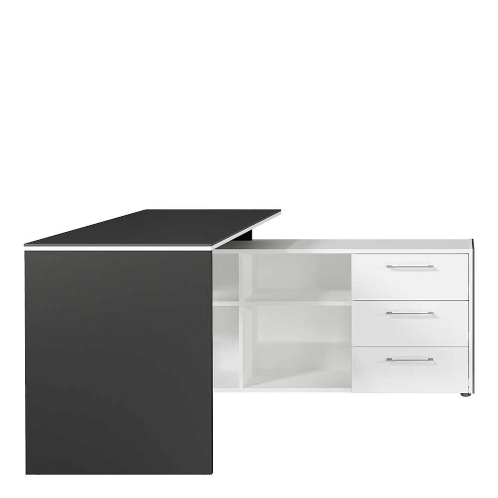 Schreibtisch mit Sideboard Puertos in Weiß und Dunkelgrau