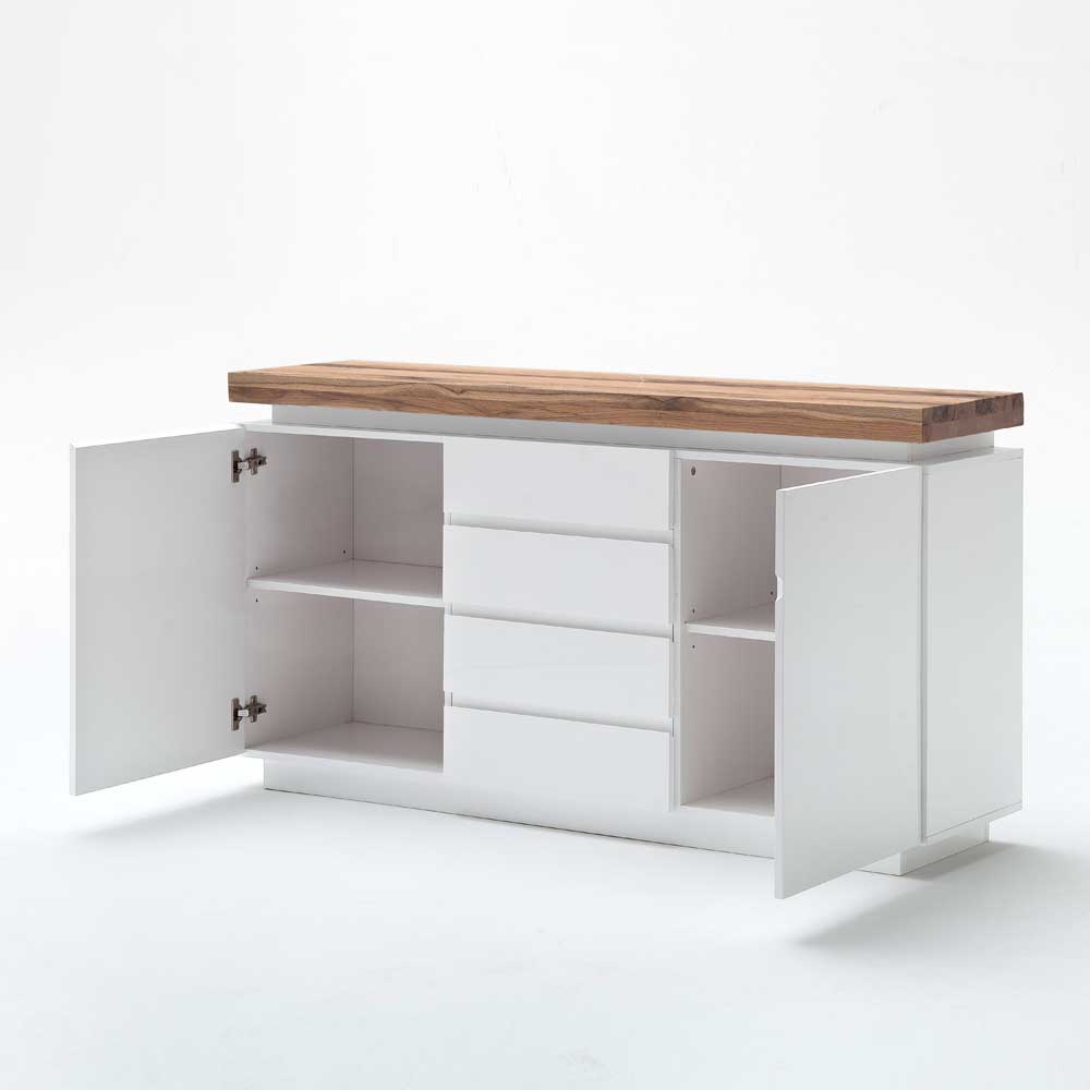 Design Sideboard Uminia in Weiß mit Wildeiche Massivholz