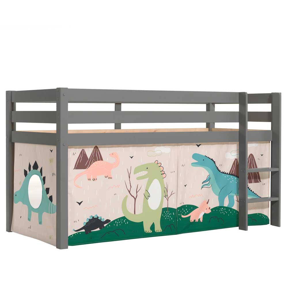 Kinderbett mit Vorhang Renero aus Kiefer Massivholz mit Tier Motiv
