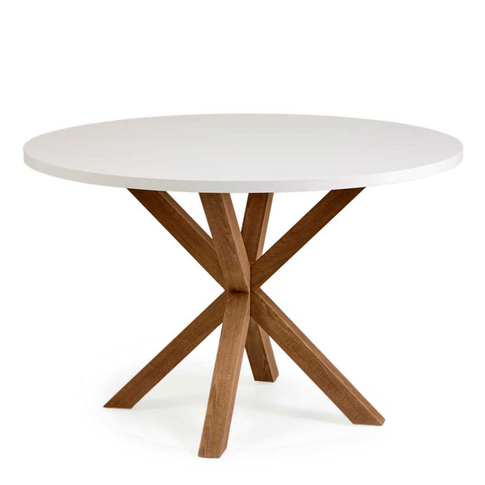 Küchen Tisch rund Balu in Weiß und Holz Naturfarben