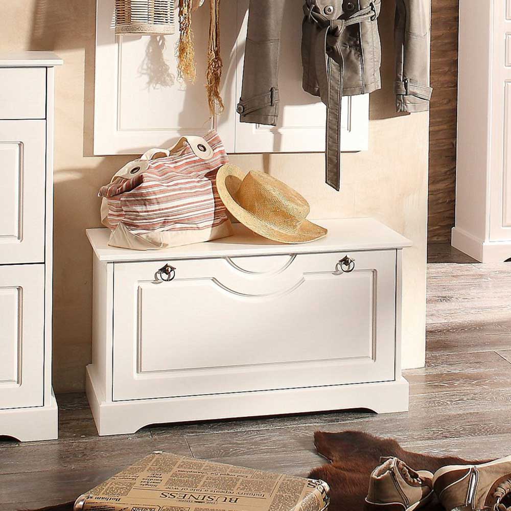 Garderoben Schuhbank Xisin aus Kiefer Massivholz in Weiß