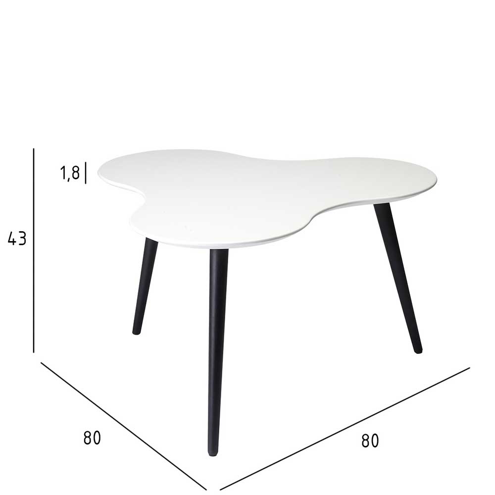 Design Beistelltisch Robs in Schwarz und Weiß mit gebogener Tischplatte