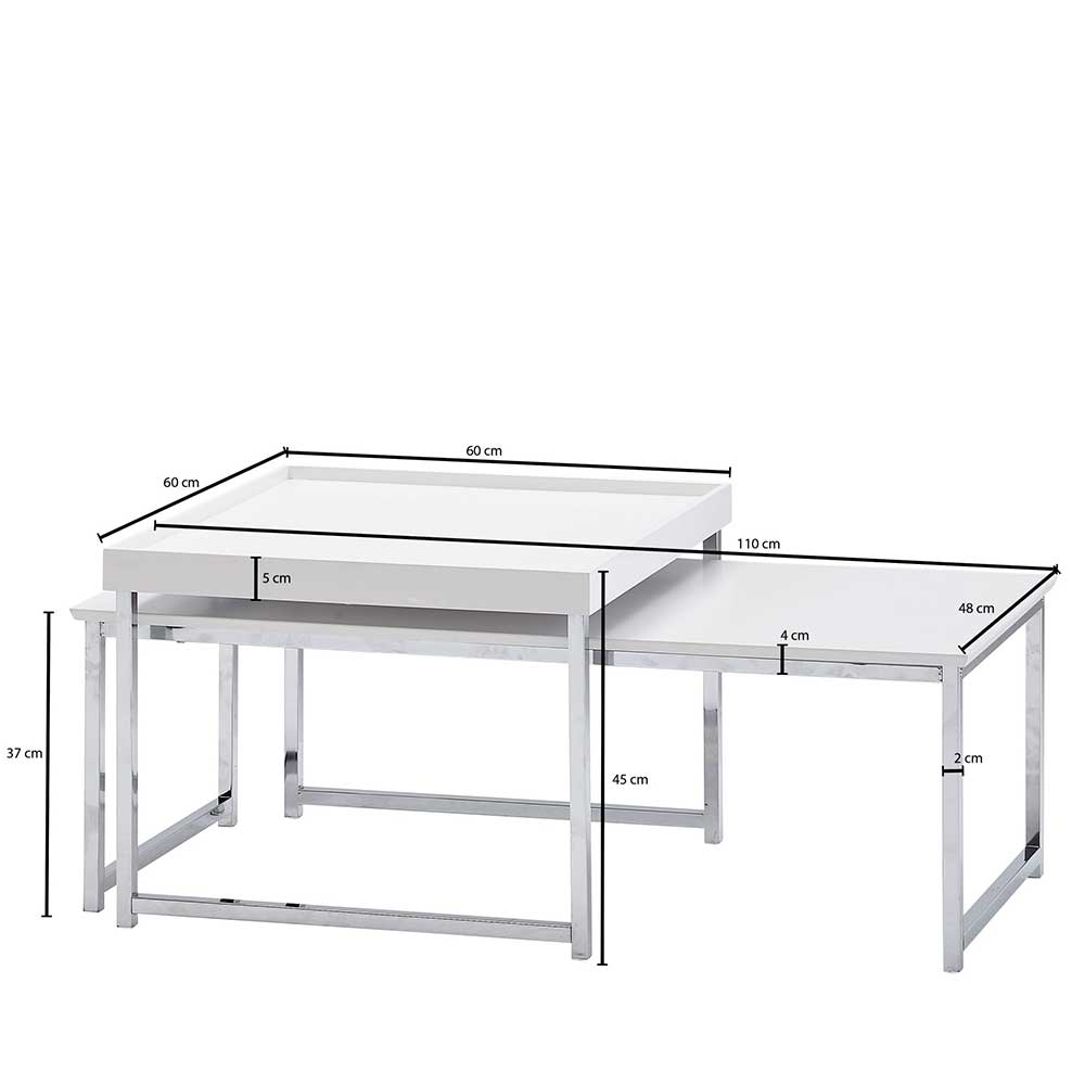 Wohnzimmer Tisch Set Kara in Weiß und Chromfarben (zweiteilig)