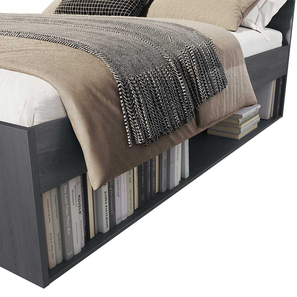 Bett mit Kopfpolster Culagan in Eiche Grau Holzoptik 45 cm Einstiegshöhe