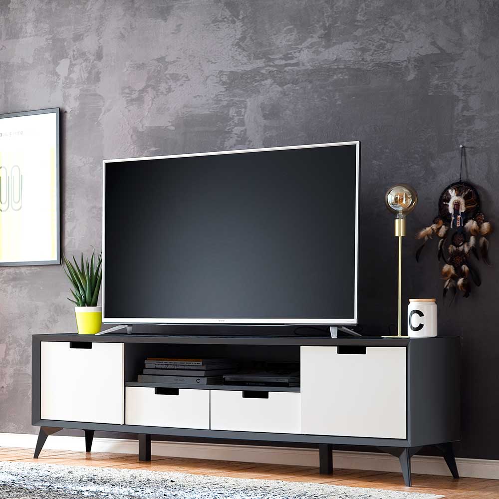 TV Lowboard Ucraivo in Weiß und Grau mit Wechselfront