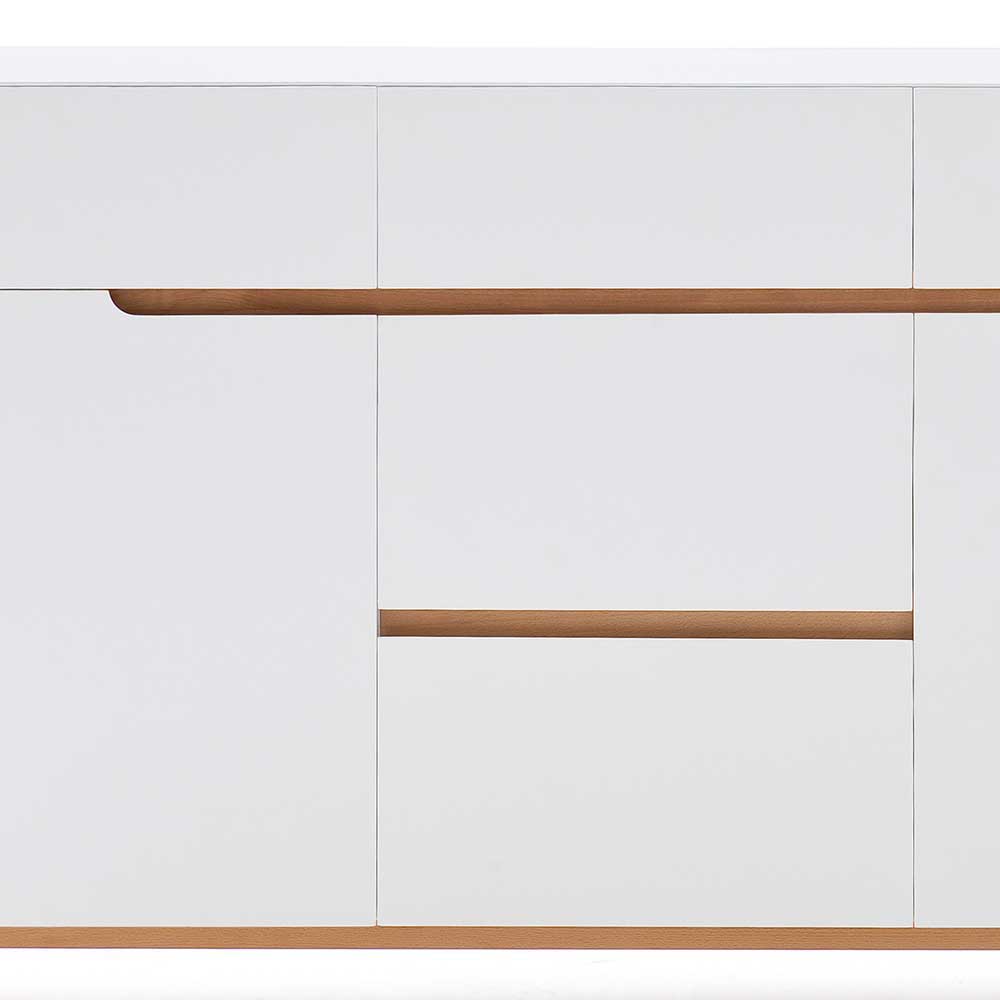 Wohnzimmer Sideboard Libasion in Weiß mit Asteiche Massivholz