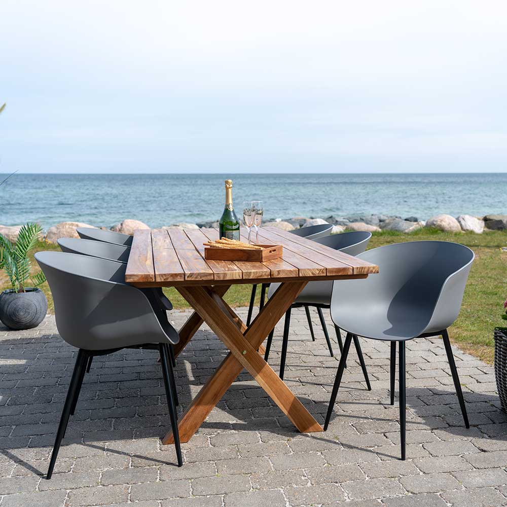 Gartentischgruppe Kospas Tisch Teak Massivholz 6 Stühle Grau (siebenteilig)