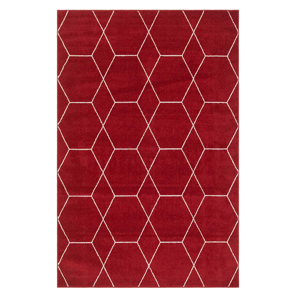 Kurzflorteppich Tymos in Rot und Cremefarben mit geometrischem Muster