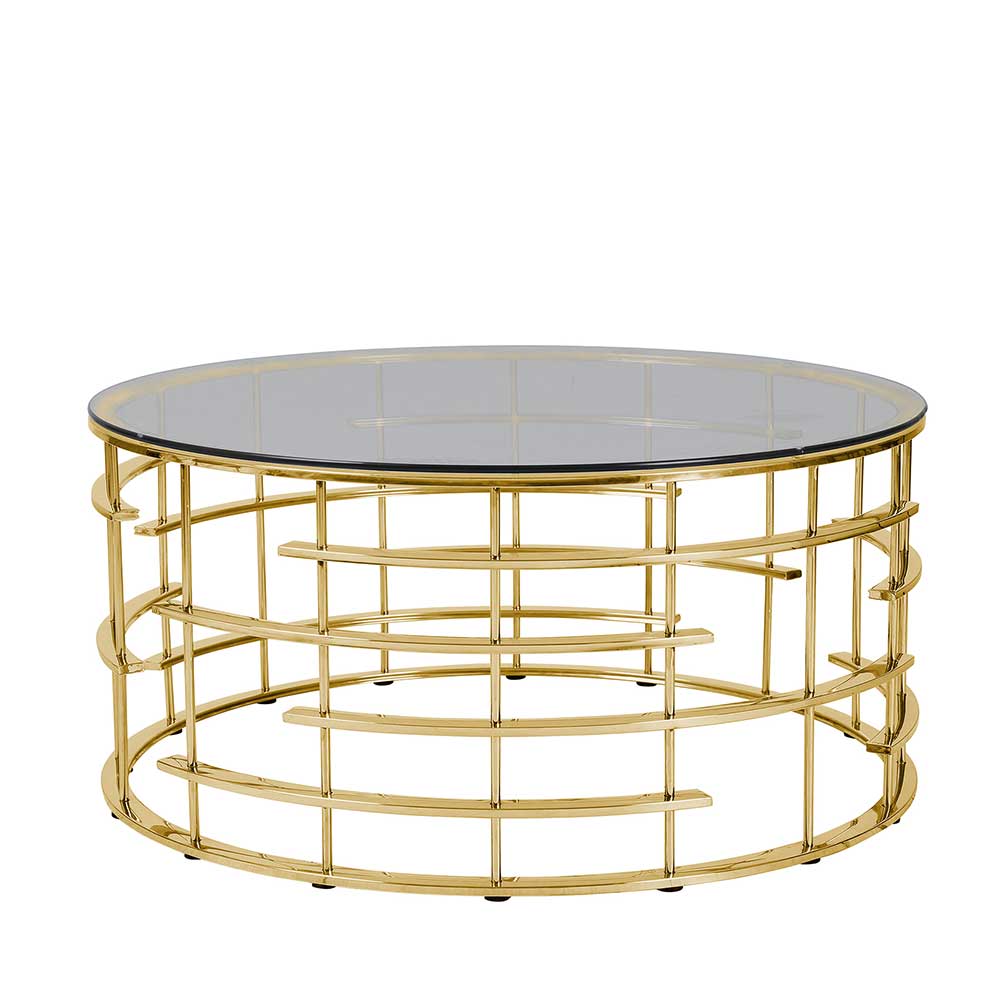 Eleganter Couchtisch Anno mit runder Tischplatte in Goldfarben und Grau