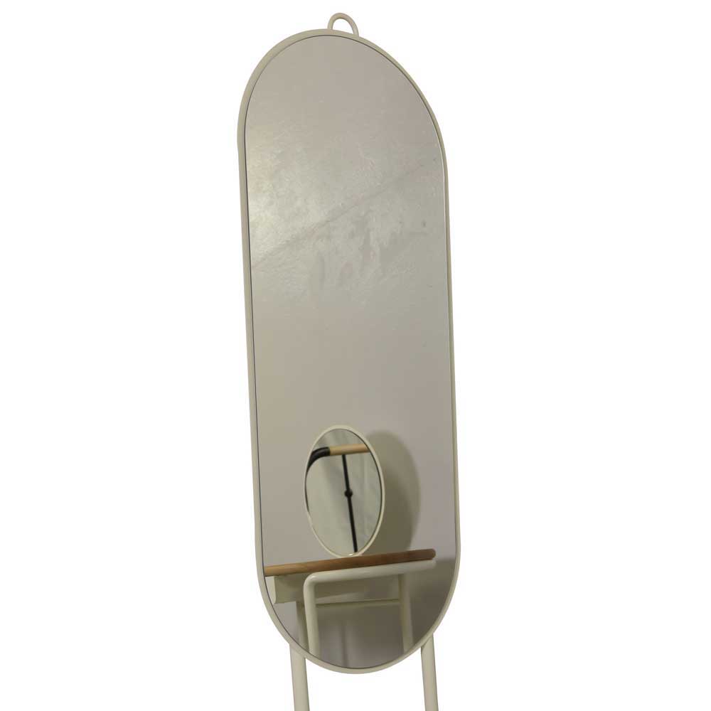 Ovaler Stehspiegel Sovecca in Weiß Metall mit Eiche Massivholz
