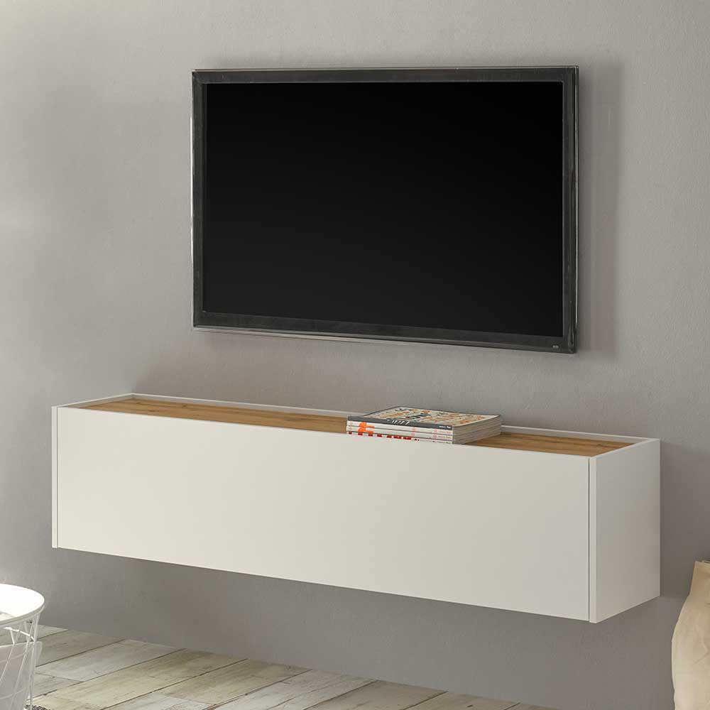 Wohnzimmer Anbauwand Rascian in Weiß und Wildeichefarben mit TV Platz (fünfteilig)